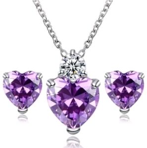 Amethyst Heart Necklace Set